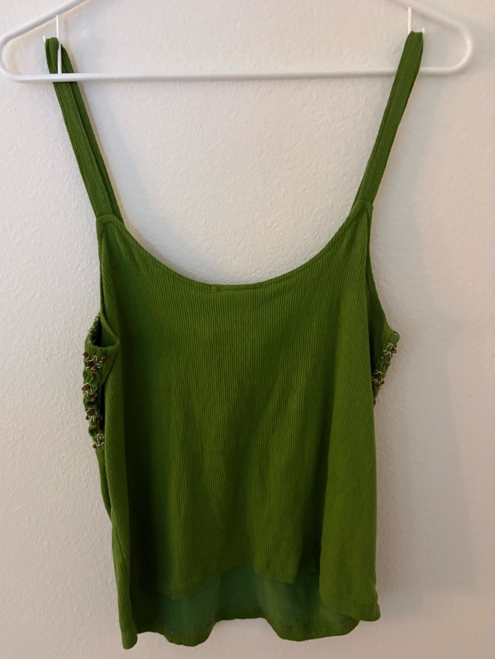 Vintage Green Smocked Lace-Up Women's Tank Top - Picture 4 of 4